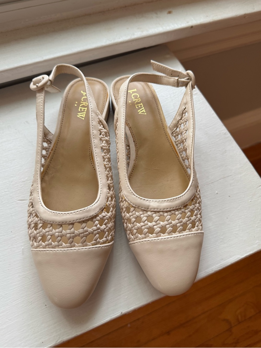 J. Crew Cream Woven Slingback Flats